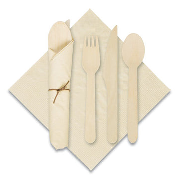 Hoffmaster® Pre-rolled Caterwrap Kraft Napkins With Wood Cutlery, 6 X 12 Napkin;fork;knife;spoon, 7" To 9", Kraft, 100-carton freeshipping - TVN Wholesale